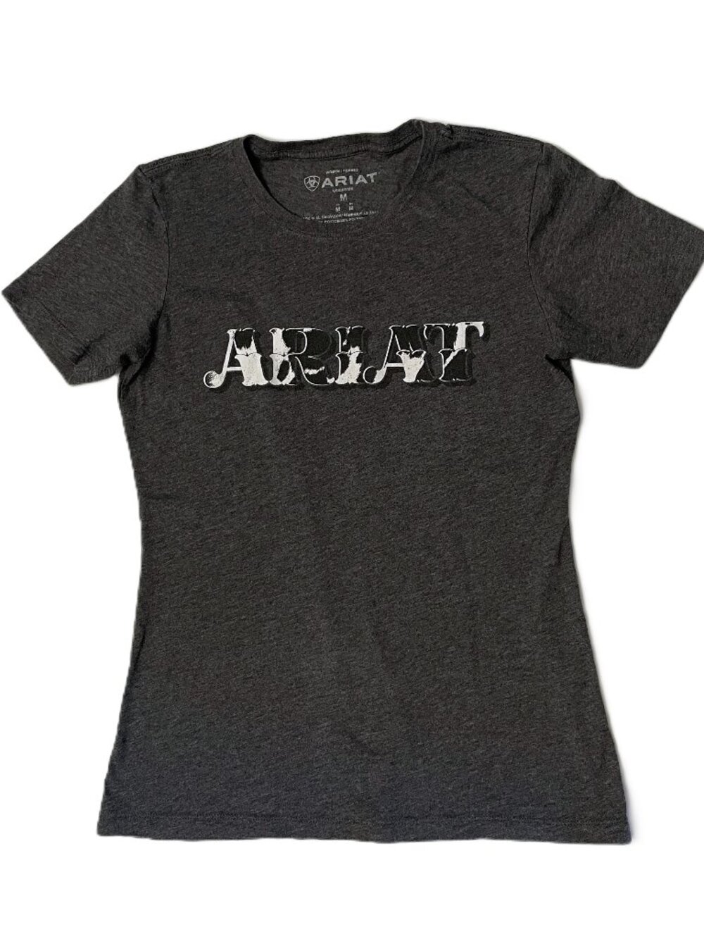 Ariat T Shirt Womens M Gray Spell Out Logo Western Graphic Tee Short Sleeve